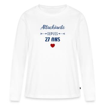 Attachiante depuis 27 ans - T-shirt manches longues Premium bio Femme - blanc - Devant - Julia (174cm)