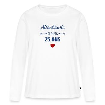 Attachiante depuis 25 ans - T-shirt manches longues Premium bio Femme - blanc - Devant - Julia (174cm)