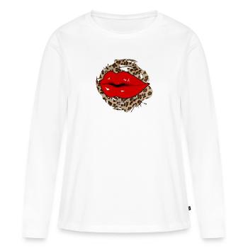 Lèvres de léopard - T-shirt manches longues Premium bio Femme - blanc - Devant - Julia (174cm)