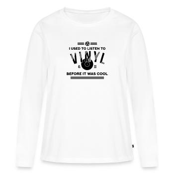 Les gens cool écoutent des vinyles - T-shirt manches longues Premium bio Femme - blanc - Devant - Julia (174cm)