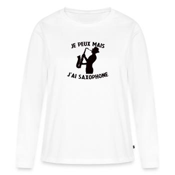 Saxophoniste Musicien Saxo Jazz Musique Drôle - T-shirt manches longues Premium bio Femme - blanc - Devant - Julia (174cm)