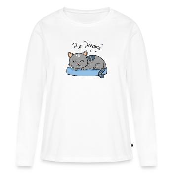 CHAT, PUR RÊVES - T-shirt manches longues Premium bio Femme - blanc - Devant - Julia (174cm)