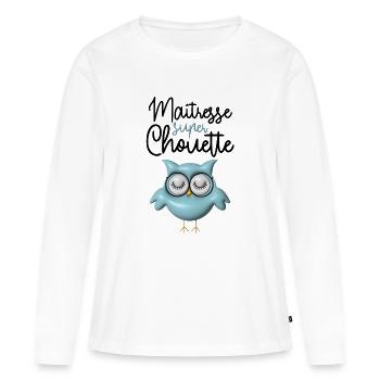 Maîtresse super chouette bleue 3D - T-shirt manches longues Premium bio Femme - blanc - Devant - Julia (174cm)
