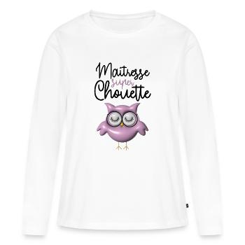 Maîtresse super chouette rose 3D - T-shirt manches longues Premium bio Femme - blanc - Devant - Julia (174cm)