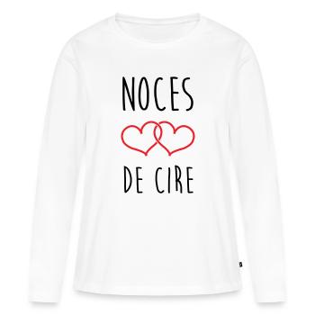 Noces de cire 4 ans de mariage - T-shirt manches longues Premium bio Femme - blanc - Devant - Julia (174cm)