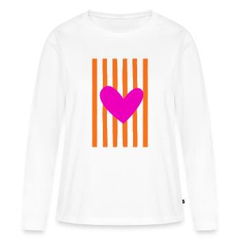 Pink Heart orange Stripes | Statement Design - Frauen Premium Bio Langarmshirt - Weiß - Vorne - Julia (174cm)