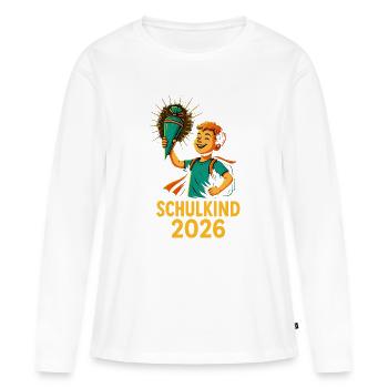 Schulkind 2026 Cartoon-Design - Frauen Premium Bio Langarmshirt - Weiß - Vorne - Julia (174cm)