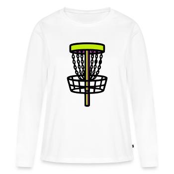 Logo du but de panier en disc golf - T-shirt manches longues Premium bio Femme - blanc - Devant - Julia (174cm)