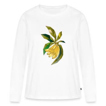 Illustration géométrique d’un bananier - T-shirt manches longues Premium bio Femme - blanc - Devant - Julia (174cm)