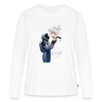 Astronaut und Blumen wachsen jenseits - Frauen Premium Bio Langarmshirt - Weiß - Vorne - Julia (174cm)