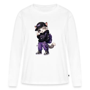 Adventurer Kitten Purple Stars - Women's Premium Organic Long Sleeve Shirt - white - Front - Julia (174cm)