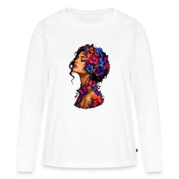 Schmetterlingsblüten Kranz - Frauen Premium Bio Langarmshirt - Weiß - Vorne - Julia (174cm)