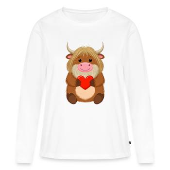 Une vache Highland comique au cœur rouge – Love Art - T-shirt manches longues Premium bio Femme - blanc - Devant - Julia (174cm)