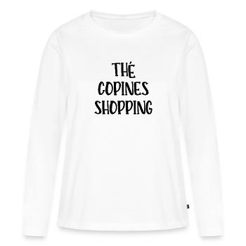 thé copines shopping - T-shirt manches longues Premium bio Femme - blanc - Devant - Julia (174cm)