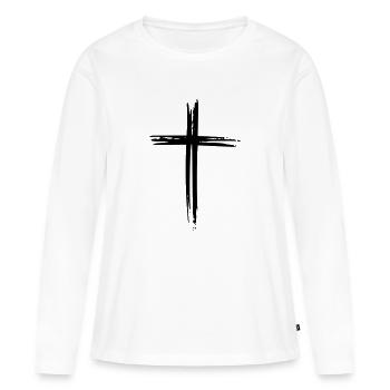 KreuzLogo - Frauen Premium Bio Langarmshirt - Weiß - Vorne - Julia (174cm)