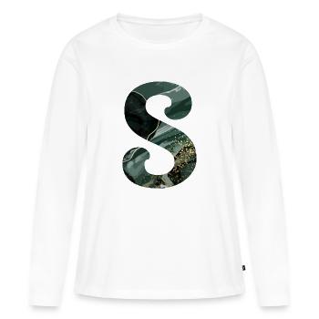 Lettre s marbré vert - T-shirt manches longues Premium bio Femme - blanc - Devant - Julia (174cm)