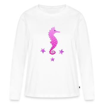 Hippocampe rose Rat d’eau Badge de natation - T-shirt manches longues Premium bio Femme - blanc - Devant - Julia (174cm)