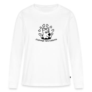 j'adore les chiots - T-shirt manches longues Premium bio Femme - blanc - Devant - Julia (174cm)