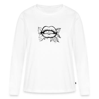 Lèvres, bouche, baisers lèvres - T-shirt manches longues Premium bio Femme - blanc - Devant - Julia (174cm)