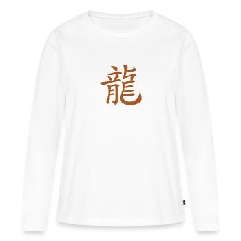 Caractères chinois marron - T-shirt manches longues Premium bio Femme - blanc - Devant - Julia (174cm)
