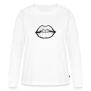 Lèvres, bouche, baisers lèvres - T-shirt manches longues Premium bio Femme - blanc - Devant - Julia (174cm)