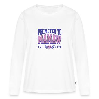 Promu à Mamaw Est.2025 Annonce de grossesse - T-shirt manches longues Premium bio Femme - blanc - Devant - Julia (174cm)