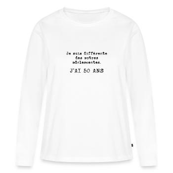 j'ai 50 ans - T-shirt manches longues Premium bio Femme - blanc - Devant - Julia (174cm)
