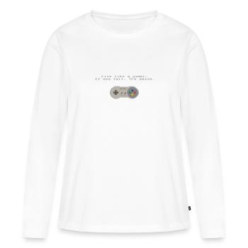 Live like a gamer. If you fail, try again. - T-shirt manches longues Premium bio Femme - blanc - Devant - Julia (174cm)