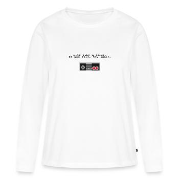Live like a gamer. If you fail, try again. - T-shirt manches longues Premium bio Femme - blanc - Devant - Julia (174cm)
