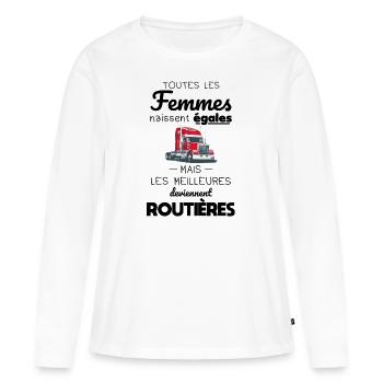 Femmes égales les meilleures deviennent routières - T-shirt manches longues Premium bio Femme - blanc - Devant - Julia (174cm)