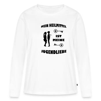 Mon amour d’enfance est ma guérison! - T-shirt manches longues Premium bio Femme - blanc - Devant - Julia (174cm)