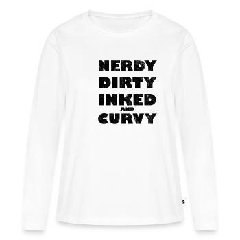 Nerdy Sale Encré Et Curvy - T-shirt manches longues Premium bio Femme - blanc - Devant - Julia (174cm)