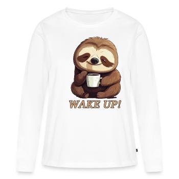 Sloth morning grouch coffee wake up wake up - Women's Premium Organic Long Sleeve Shirt - white - Front - Julia (174cm)