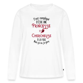 C'est compliqué d'être Une Princesse et Chercheuse - T-shirt manches longues Premium bio Femme - blanc - Devant - Julia (174cm)