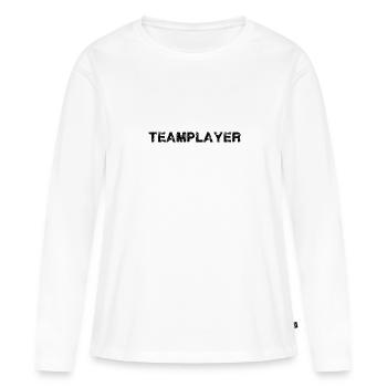 teamplayer,typo,schriftzug,schrift,schwarz - Frauen Premium Bio Langarmshirt - Weiß - Vorne - Julia (174cm)
