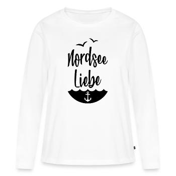 MER DU NORD AMOUR ENFANT CÔTE DE LA MER DU NORD - T-shirt manches longues Premium bio Femme - blanc - Devant - Julia (174cm)