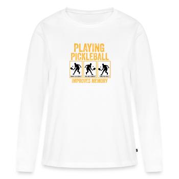 jouer au pickleball améliore la mémoire - T-shirt manches longues Premium bio Femme - blanc - Devant - Julia (174cm)