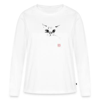 cat face - T-shirt manches longues Premium bio Femme - blanc - Devant - Julia (174cm)