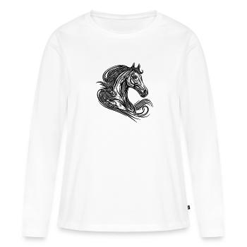 Portrait d’étalon avec une crinière élégante dans le vent - T-shirt manches longues Premium bio Femme - blanc - Devant - Julia (174cm)