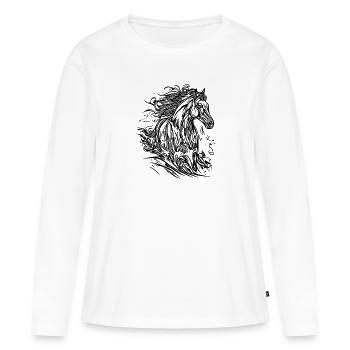 Etalon au galop avec crinière élégante dans le vent - T-shirt manches longues Premium bio Femme - blanc - Devant - Julia (174cm)