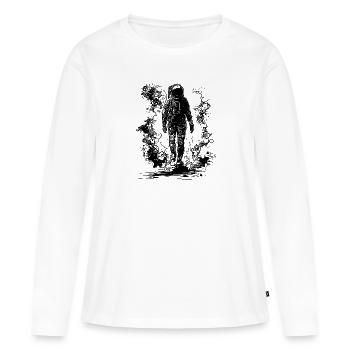 Astronaute vintage marchant dans le brouillard au clair de lune - T-shirt manches longues Premium bio Femme - blanc - Devant - Julia (174cm)