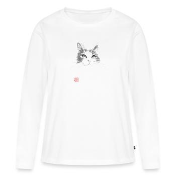 cat face - T-shirt manches longues Premium bio Femme - blanc - Devant - Julia (174cm)