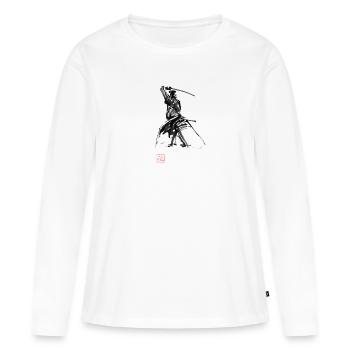 samurai en garde 02 - T-shirt manches longues Premium bio Femme - blanc - Devant - Julia (174cm)