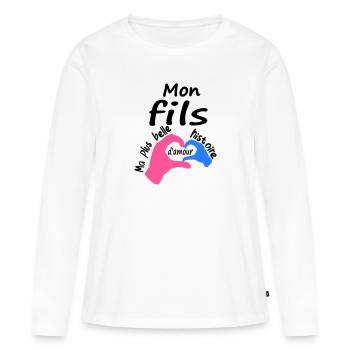 Mon fils ma plus belle histoire d amour - T-shirt manches longues Premium bio Femme - blanc - Devant - Julia (174cm)