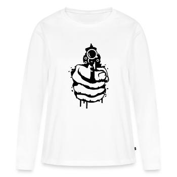 Un revolver dans sa main comme un graffiti - T-shirt manches longues Premium bio Femme - blanc - Devant - Julia (174cm)