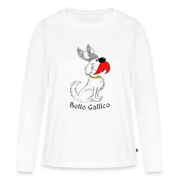 « Bello Gallico - le chien gaulois » - T-shirt manches longues Premium bio Femme - blanc - Devant - Julia (174cm)