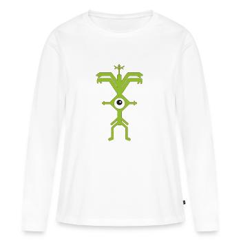 Homme de fête Psyclops borgne en vert blanc - T-shirt manches longues Premium bio Femme - blanc - Devant - Julia (174cm)