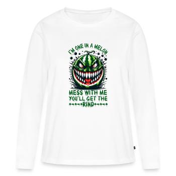 Je ne fais qu’un dans un melon. Embrouille-moi, Summerween - T-shirt manches longues Premium bio Femme - blanc - Devant - Julia (174cm)
