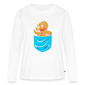 Bonhomme en pain d'épices de Noël en pain d'épices - T-shirt manches longues Premium bio Femme - blanc - Devant - Julia (174cm)