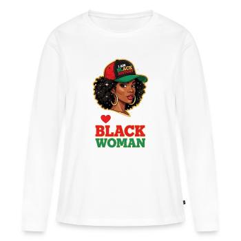 Histoire de I Am Black : Fierté de la femme noire - T-shirt manches longues Premium bio Femme - blanc - Devant - Julia (174cm)